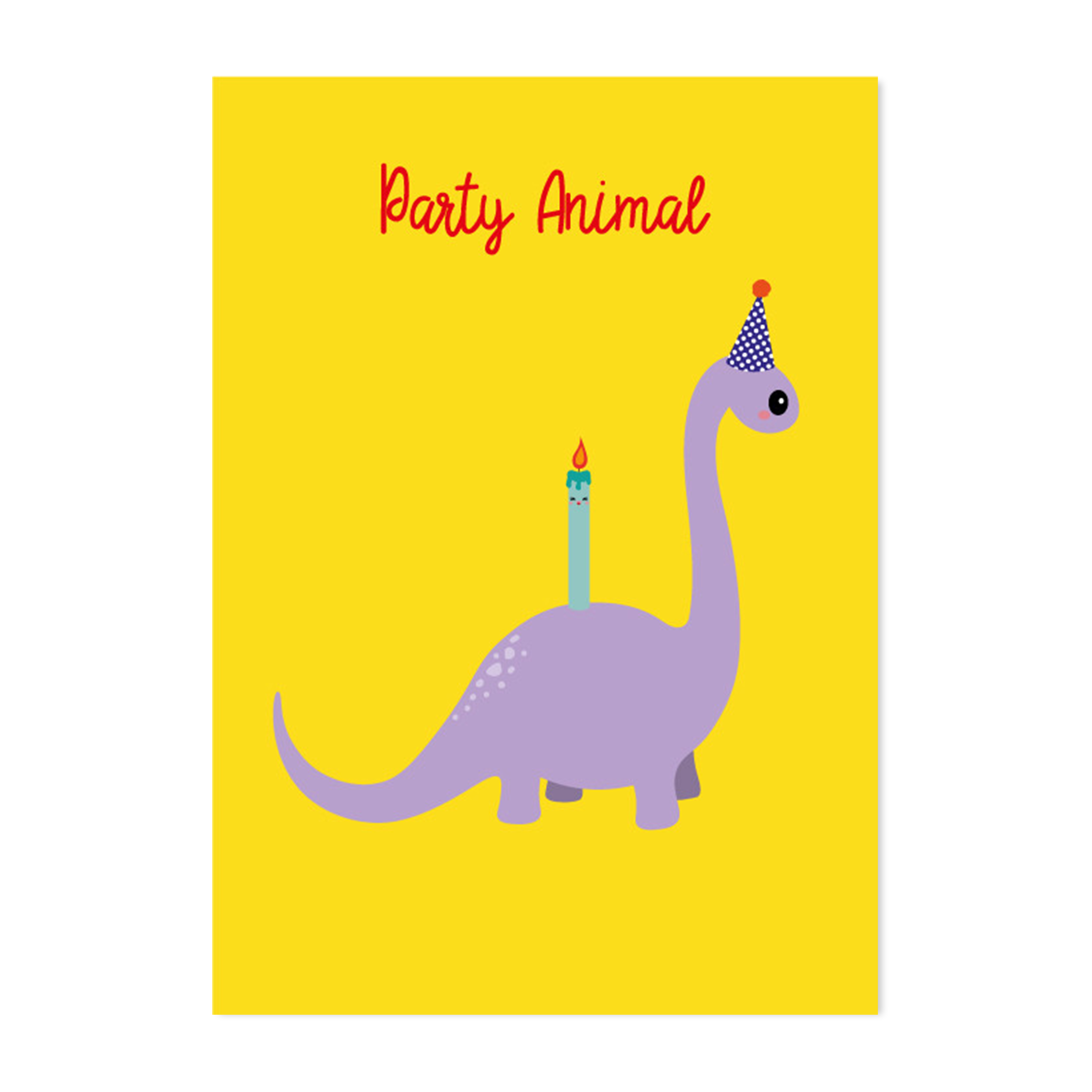 studio inktvis kaart verjaardag met dinosaurus en 1 kaarsje op zijn rug in kawaii stijl